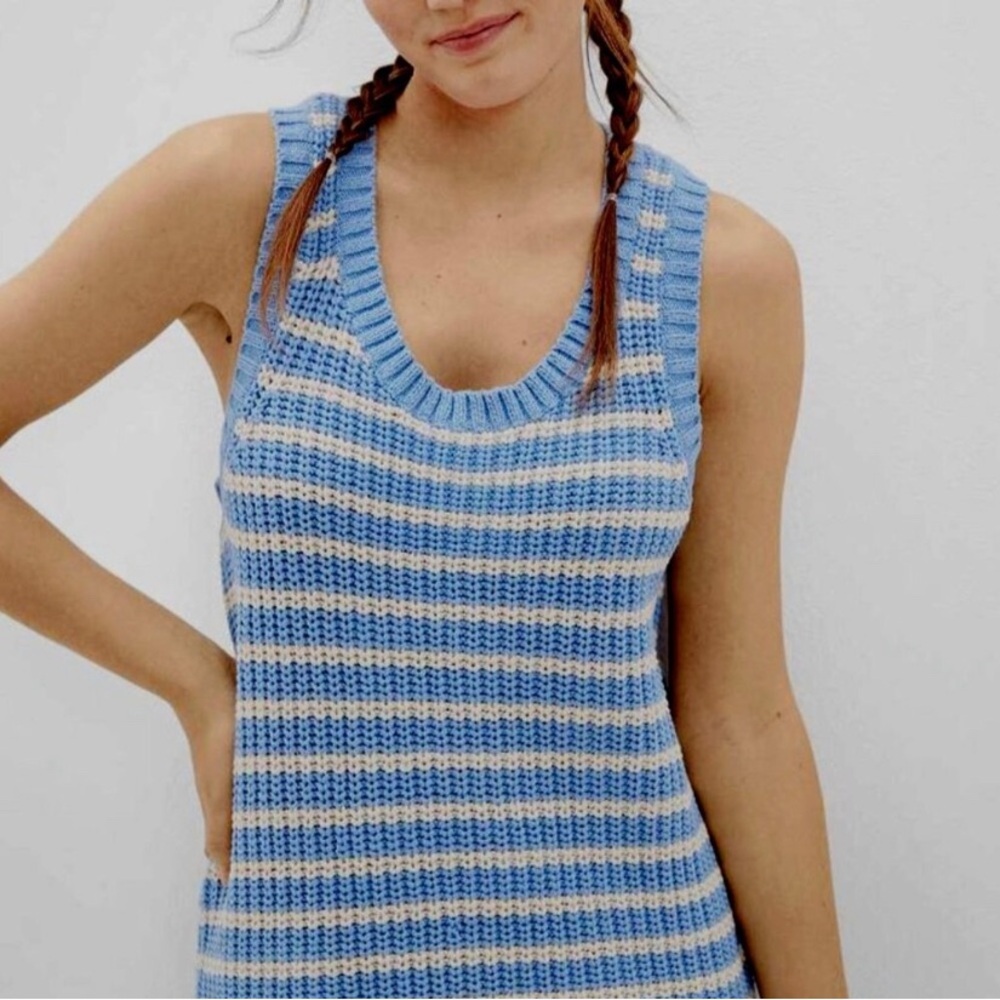 3/$15 American Eagle 100% cotton blue & white striped knit mini tank dress